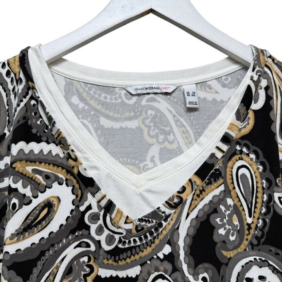 ISAAC MIZRAHI Live Womens Top Plus Size 3X Layered Look Tee Black Beige Paisley - Picture 4 of 9
